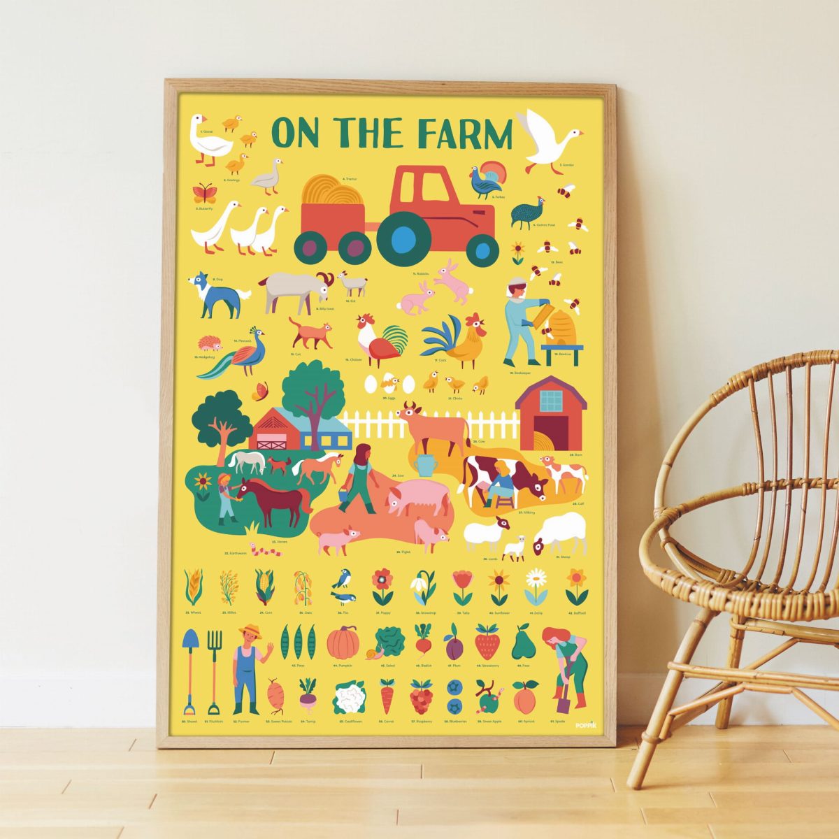 poppik-poster-pedagogique-stickers-ferme-animaux-tracteur-enfants-affiche-1 Poppik: Wyklejanka plakat FARMA 3+ - obrazek 2