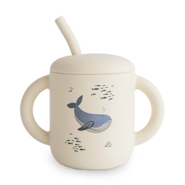Mushie: Silikonowy Kubek ze Słomką - Whales