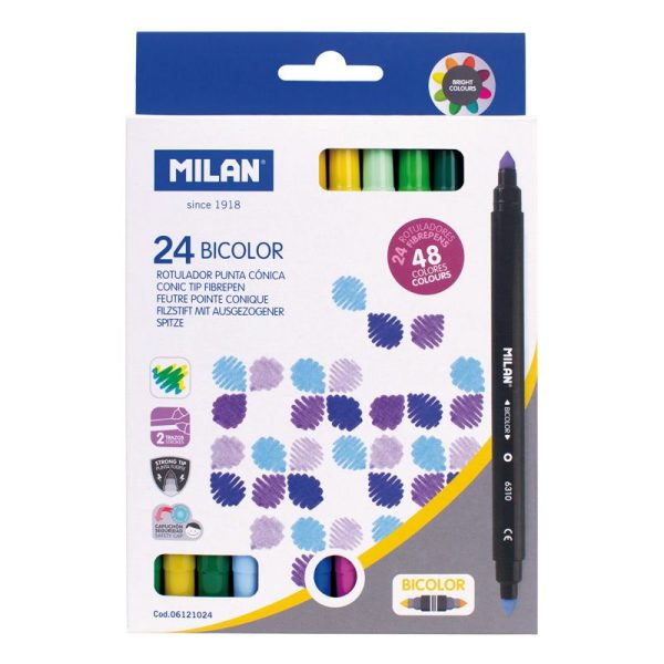 MILAN: flamastry MILAN BICOLOR dwustronne 24 szt. 48 kolorów