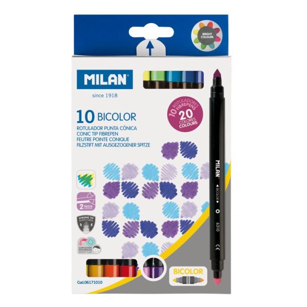 MILAN: flamastry Bicolor dwustronne 10 szt. 20 kolorów