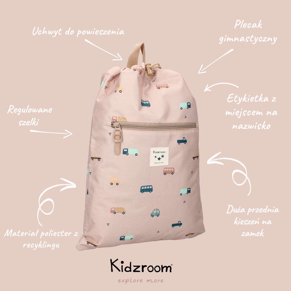 KIDZROOM: Worek plecak Sweet Cars brown - obrazek 2
