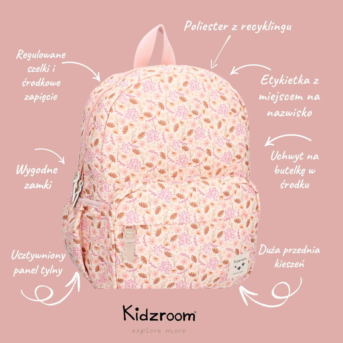 KIDZROOM: Plecak dla dzieci L Memories Flowers Pink - obrazek 7