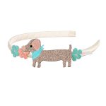 Souza! opaska z brokatowymi kwiatkami i jamnikiem Puck