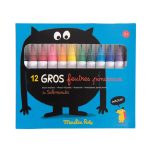 Moulin Roty: zestaw 12 dużych markerów pędzelkowych LES SCHMOUKS