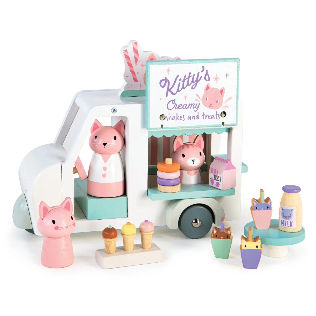 Tender Leaf Toys: wóz z mlecznymi koktajlami i lodami rodzina Kitty - obrazek 1