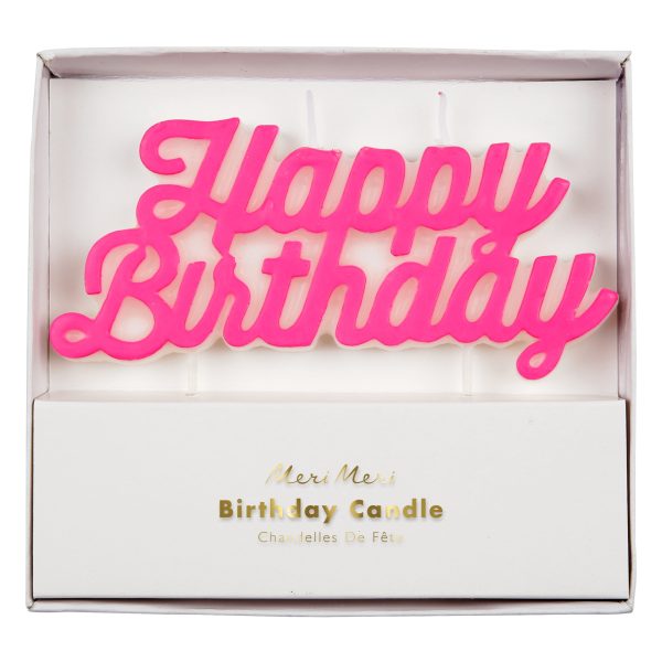Meri Meri: Świeczka urodzinowa Happy Birthday różowa