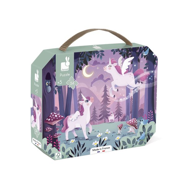 Janod: puzzle w walizce Jednorożce 54 el. 5+ | Made in France