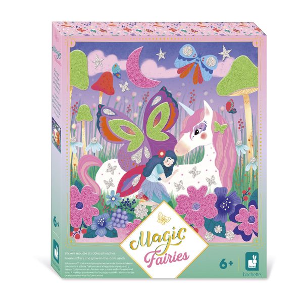 Janod: zestaw kreatywny naklejki piankowe i fosforescencyjne piaski Wróżki Magic Fairies 6+