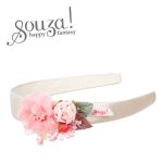 Souza! szeroka pluszowa opaska do włosów z kwiatami Dympfy różowa