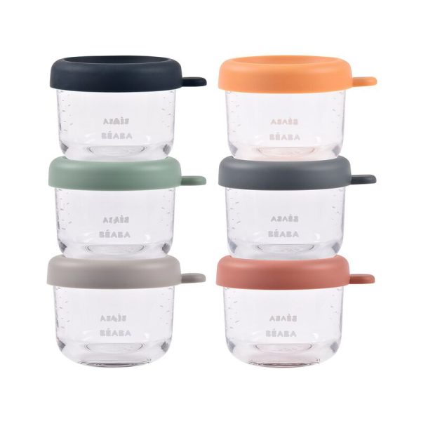 BEABA: zestaw pojemników słoiczków szklanych z zamknięciem 6 x 150 ml Sunrise Color Mix