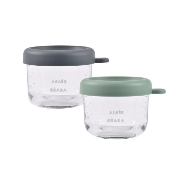 BEABA: zestaw pojemników słoiczków szklanych z zamknięciem 2 x 150 ml Mineral/Sage Green