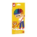 Janod: kredki ołówkowe zmazywalne z gumką 12 kolorów 3+