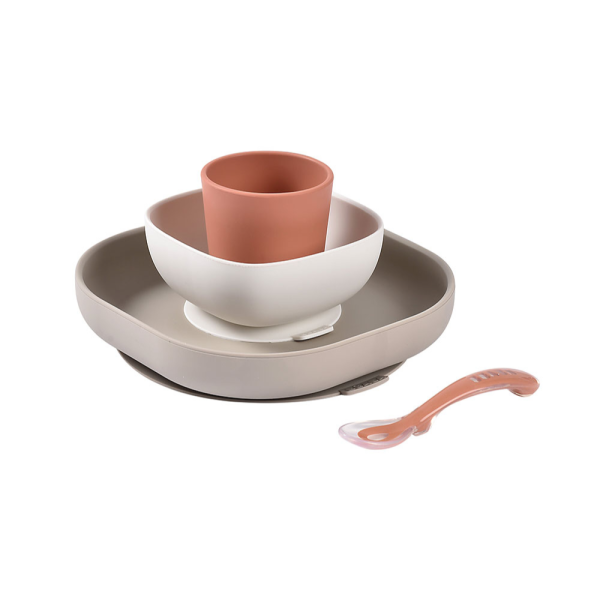 Beaba: komplet naczyń z silikonu z przyssawką Terracotta