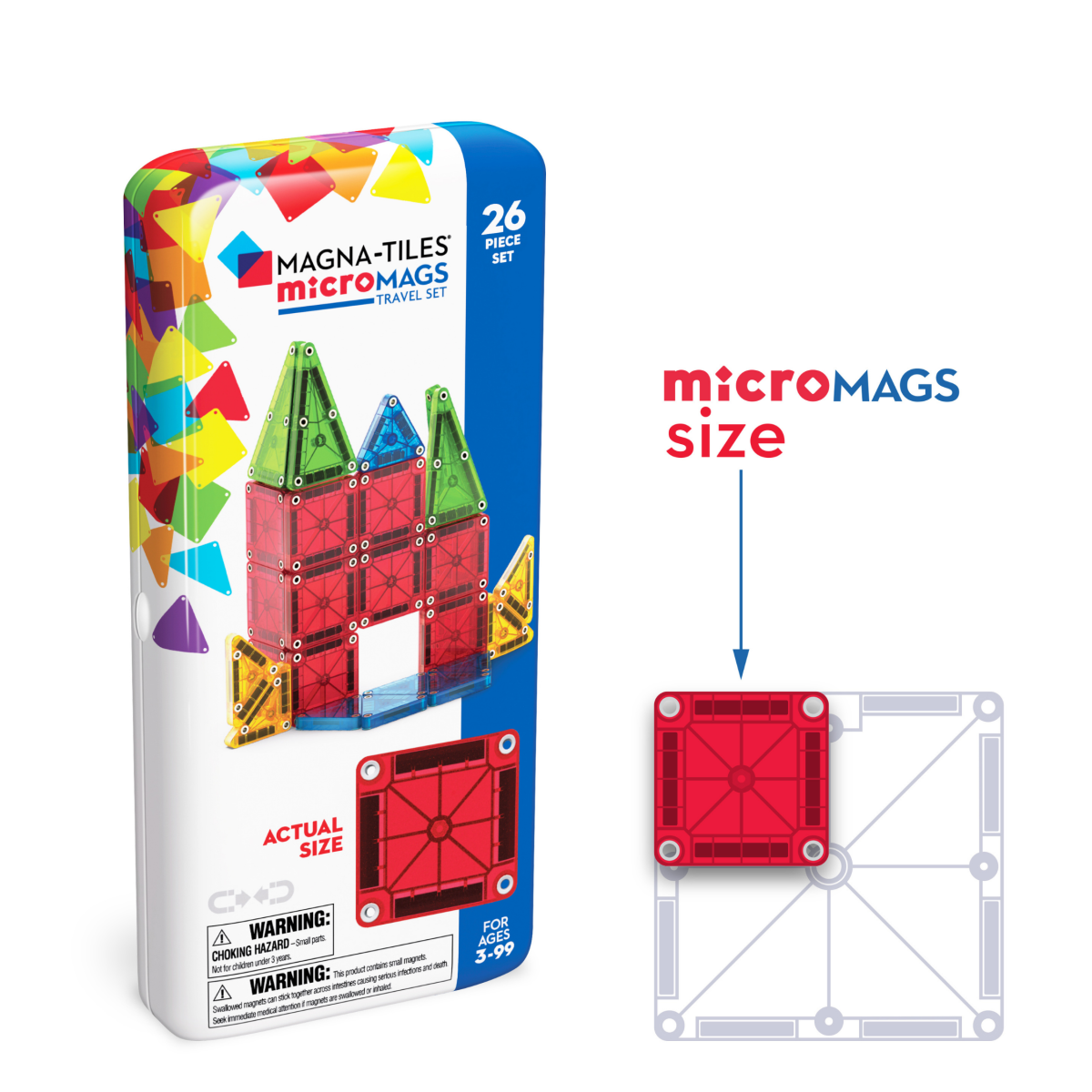 MAGNA-TILES: klocki magnetyczne TRAVEL microMAGS 26 el. - obrazek 1