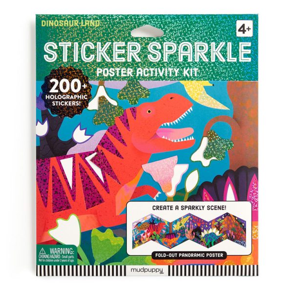Mudpuppy: zestaw do wyklejania naklejki holograficzne z plakatem kraina dinozaurów 4+
