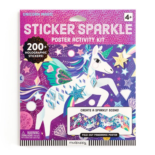 Mudpuppy: zestaw do wyklejania naklejki holograficzne z plakatem magiczne jednorożce 4+