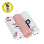 Lassig: Bambusowy otulacz kocyk 80x80cm Happy Fruits Cherry zestaw 3 szt.