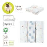 Lassig: Muślinowy otulacz z bawełny organicznej 60x60cm Happy Fruits blue 3 szt. - obrazek 2