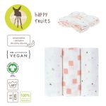 Lassig: Muślinowy otulacz z bawełny organicznej 60x60cm Happy Fruits peach 3 szt. - obrazek 2