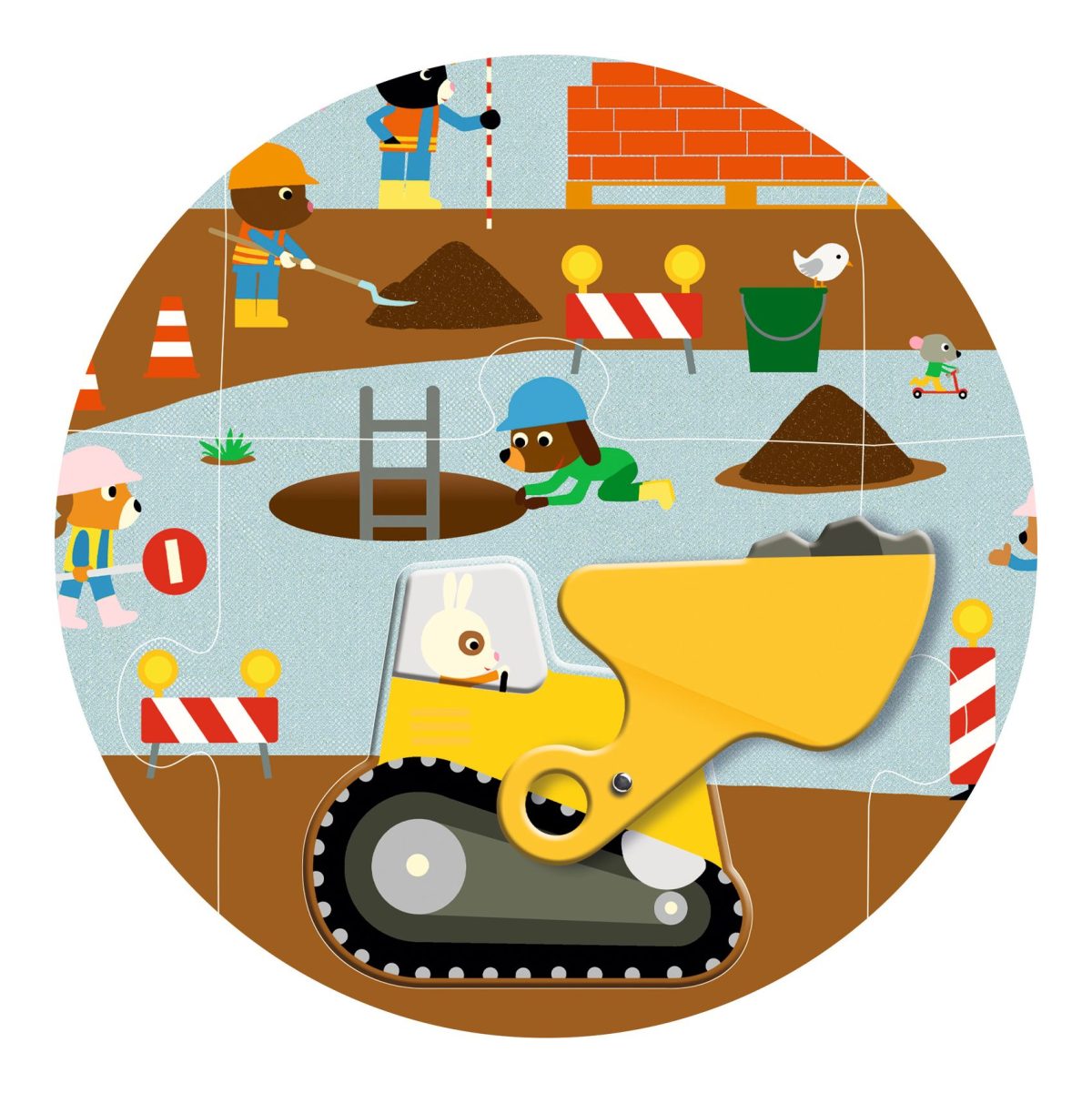 DJ07167-C1-RVB Djeco: Puzzle kartonowe gigant PLAC BUDOWY 12 el. - obrazek 4