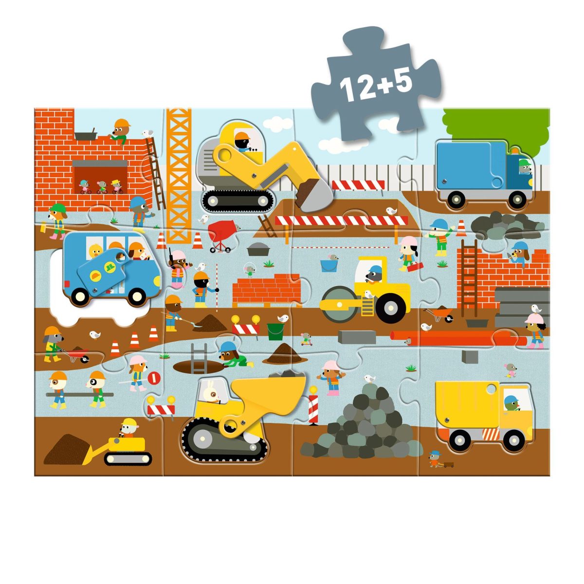 DJ07167-C2-RVB Djeco: Puzzle kartonowe gigant PLAC BUDOWY 12 el. - obrazek 2