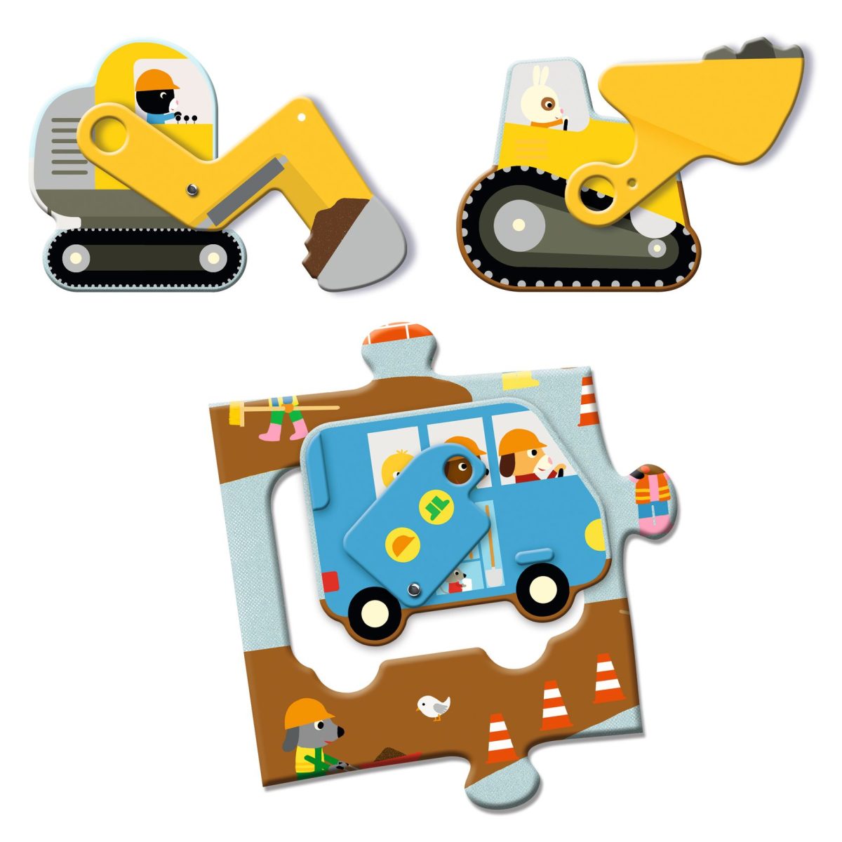 DJ07167-C4-RVB Djeco: Puzzle kartonowe gigant PLAC BUDOWY 12 el. - obrazek 5