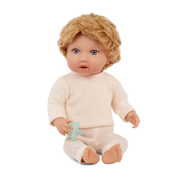 LullaBaby: Lalka NIEMOWLĘ – CHŁOPIEC BLONDYN z WŁOSAMI, ze smoczkiem