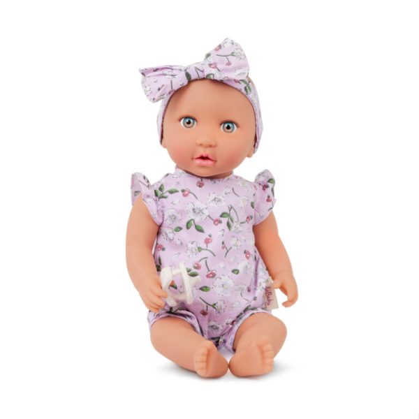 LullaBaby: Lalka NIEMOWLĘ ze smoczkiem, w ubranku w kwiatuszki i opasce