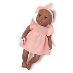 LullaBaby: Lalka NIEMOWLĘ ze smoczkiem, w sukience i opasce - obrazek 3