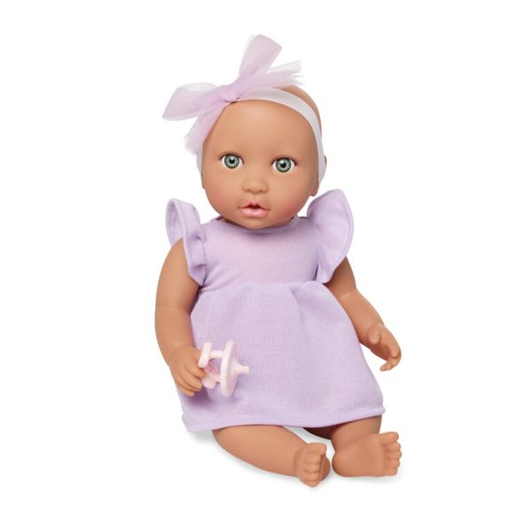 LullaBaby: Lalka NIEMOWLĘ ze smoczkiem, w sukience i opasce