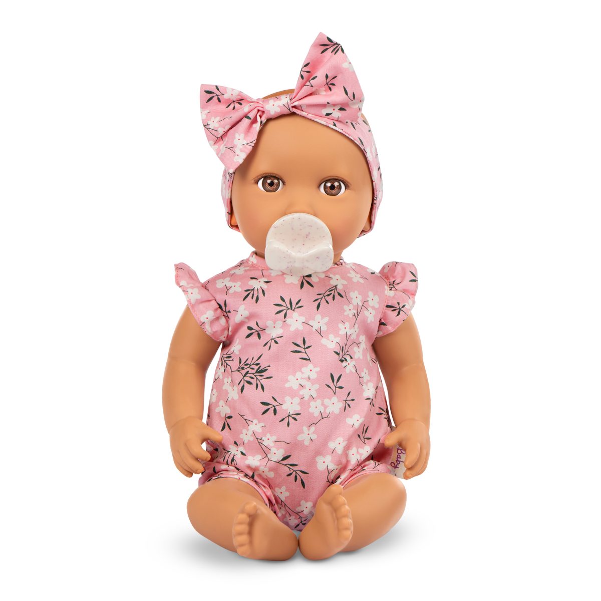 LBY7329_DP_A LullaBaby: Lalka NIEMOWLĘ ze smoczkiem, w ubranku w kwiatuszki i opasce - obrazek 8