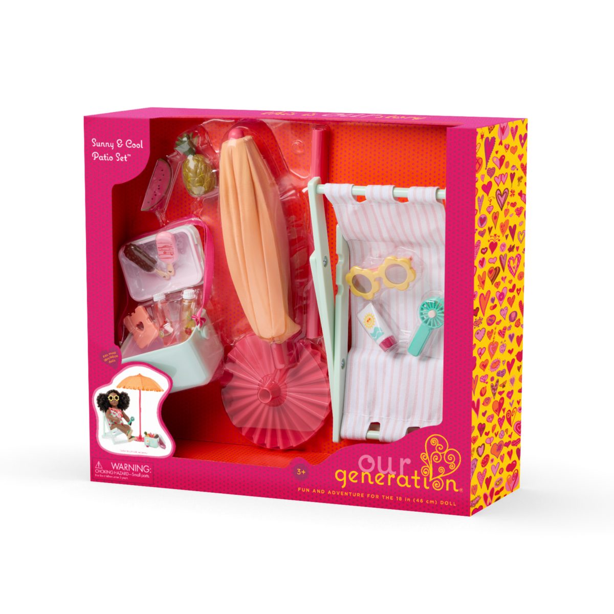 BD35486Z_PKG Our Generation: zestaw akcesoriów do plażowania – Sunny & Cool Patio Set - obrazek 5