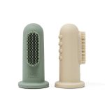 Mushie: pierwsza szczoteczka na palec Cambridge Blue / Shifting Sand