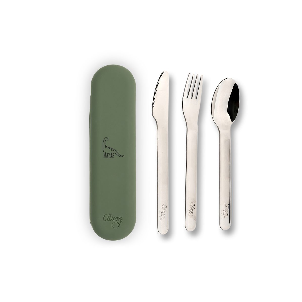 Citron: Zestaw Sztućców ze Stali Nierdzewnej - Dino Olive Green - obrazek 1