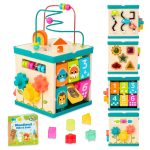 B.TOYS: Lil’ Learning Cube – drewniana kostka edukacyjna z sorterem, labiryntem i książeczką - obrazek 10