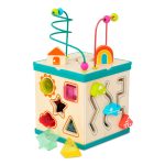 B.TOYS: Lil’ Learning Cube – drewniana kostka edukacyjna z sorterem, labiryntem i książeczką - obrazek 9