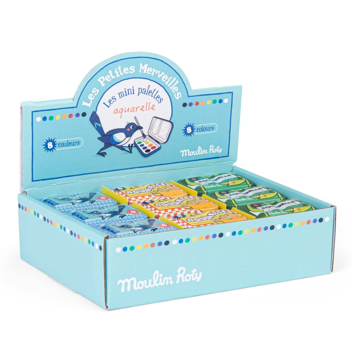 Moulin Roty: Zestaw mini farb akwarelowych 8 kolorów PTAK LES PETITES Merveilles - obrazek 3
