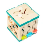 B.TOYS: Lil’ Learning Cube – drewniana kostka edukacyjna z sorterem, labiryntem i książeczką - obrazek 8