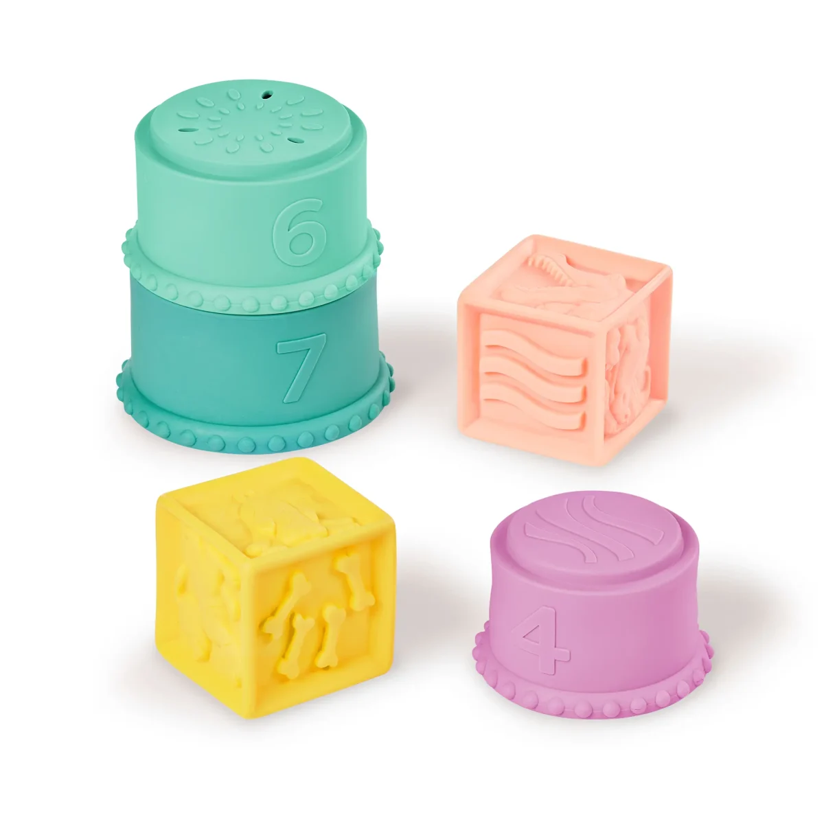 B.TOYS: miękkie kubeczki i klocki sensoryczne 2w1 Stackin’ Squishies - obrazek 6