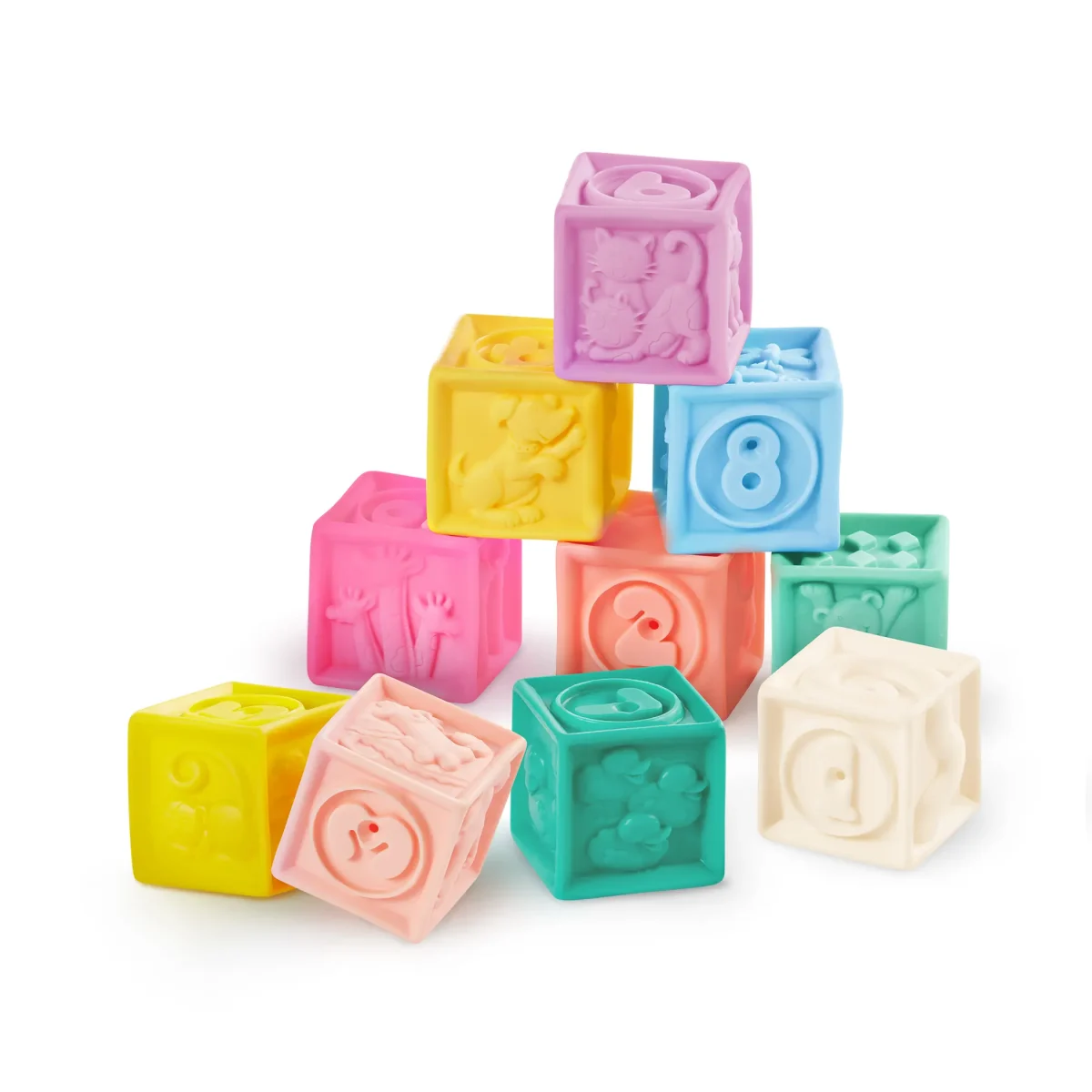 B.TOYS: miękkie kubeczki i klocki sensoryczne 2w1 Stackin’ Squishies - obrazek 4