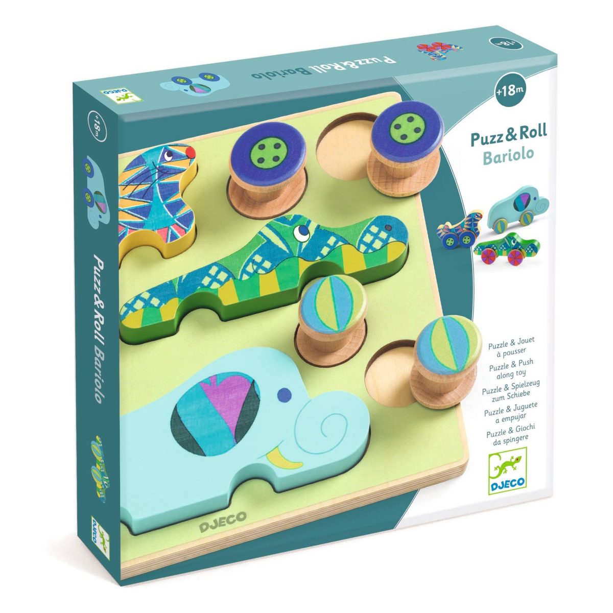 Djeco: Układanka drewniana 2w1 PUZZ & ROLL BARIOLO 18m+ - obrazek 1
