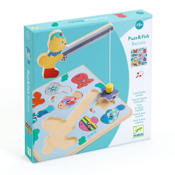 Djeco: Układanka drewniana 2w1 PUZZ & FISH BARIOLO 18m+