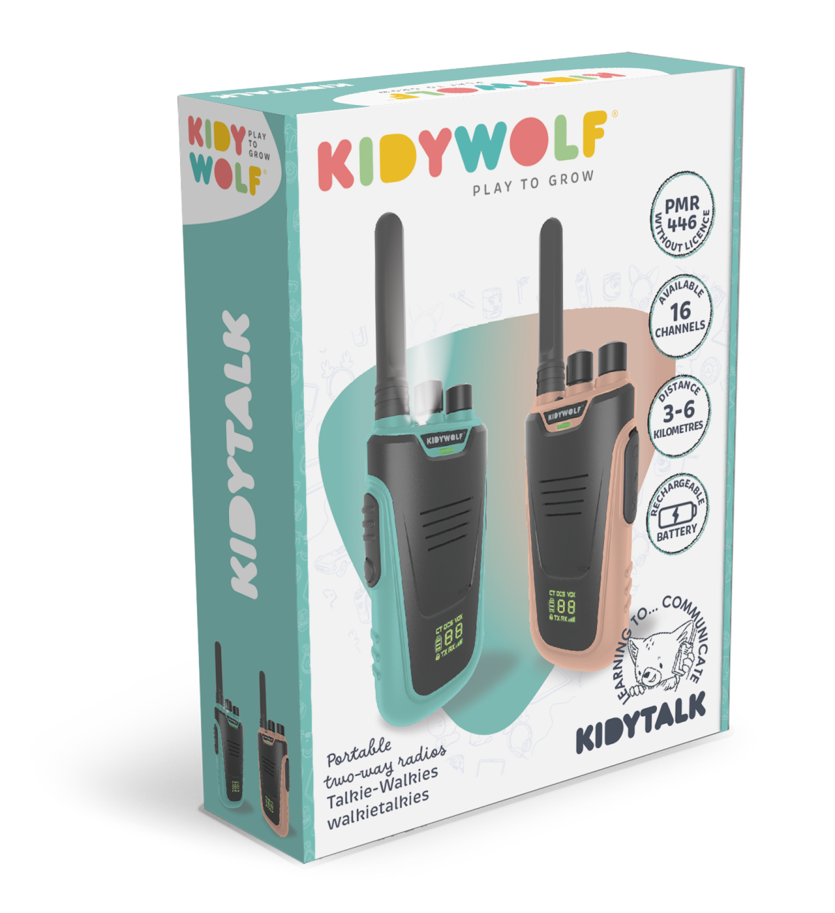 KIDYTALK-CN-Pack3D Kidywolf: Kidytalk walkie-talkie dalekiego zasięgu dla dzieci różowo-niebieski - obrazek 2