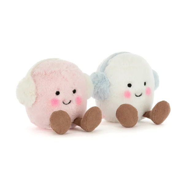 JellyCat: Wesołe Pianki Marshmallow 9 cm w nausznikach zimowych
