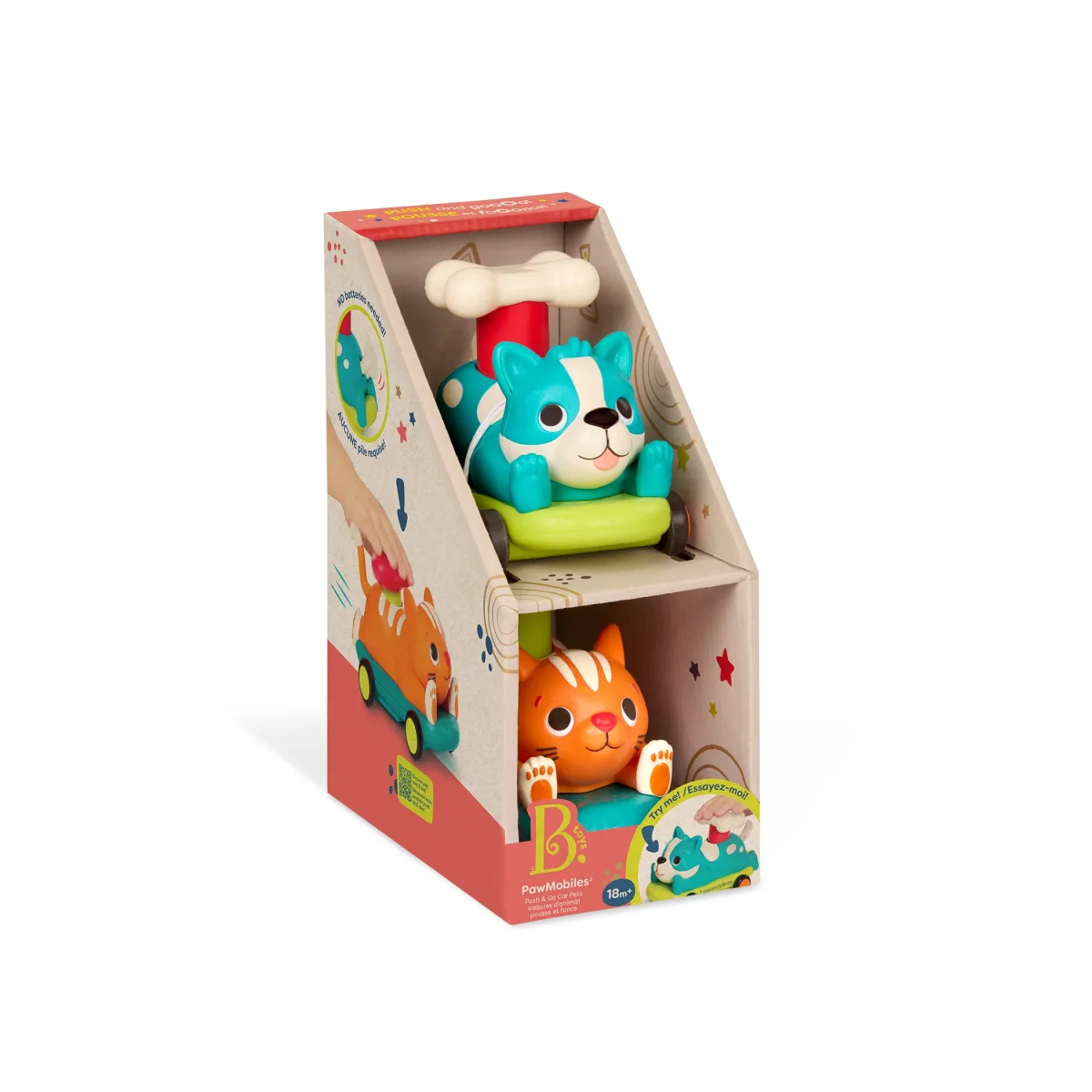 b.toys: zestaw autek PawMobiles – kot i pies z NAPĘDEM push&go - obrazek 2