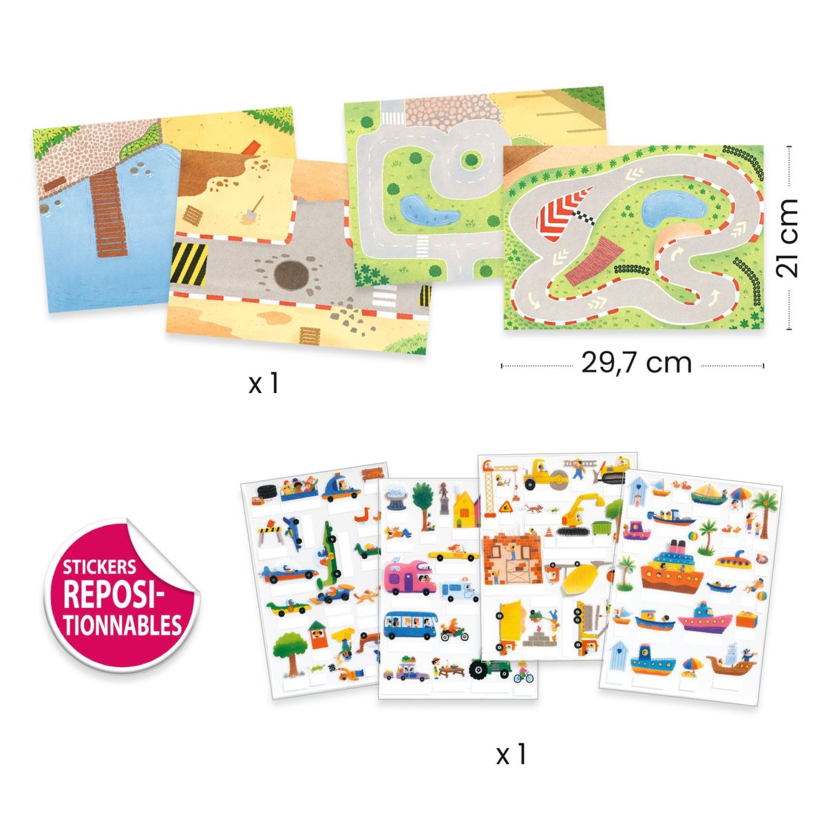 DJ00043-C2-RVB Djeco: Naklejki wielokrotnego użytku 3D POJAZDY 3+ - obrazek 3