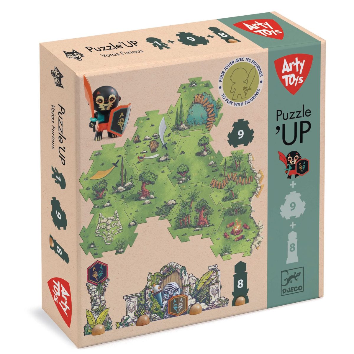Djeco: ARTY TOYS SCENOGRAFIA Puzzle tekturowe FURIOUS + figurka 4+ - obrazek 1