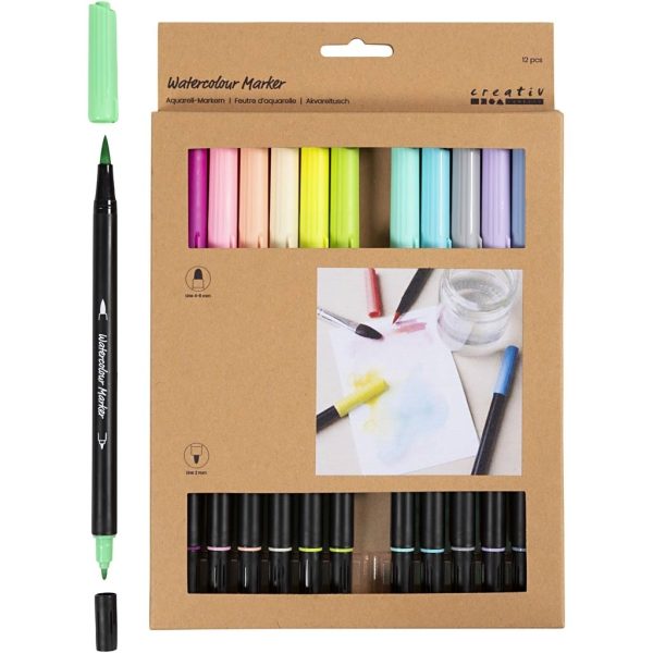 Creativ: Markery akwarelowe z 2 końcówkami 12 kolorów pastelowych