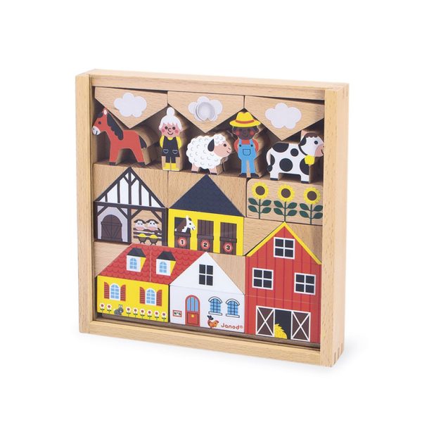 Janod: zestaw klocków i figurek 34 el. Wieś Cross Roads 2+