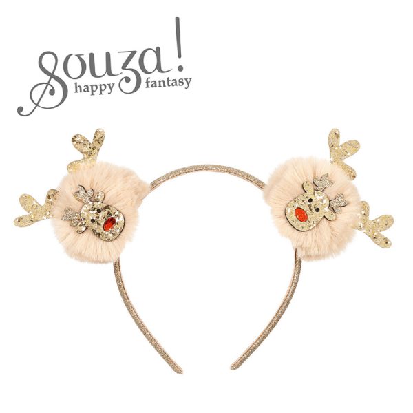 Souza! Opaska z pomponami i brokatową aplikacją renifera